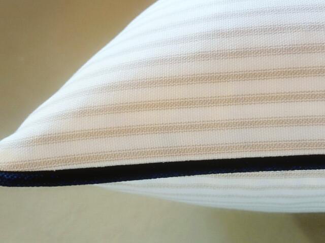 Tan Ticking Stripe With Navy Trim- All Sizes Available - Fabric Both Sides Select Your Size During Checkout & With Or Without Trim