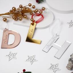 Personalised Bauble, Letter Initial Custom Gift Tags Bespoke Christmas Tree Ornament Decorations, Table Place Name Decor