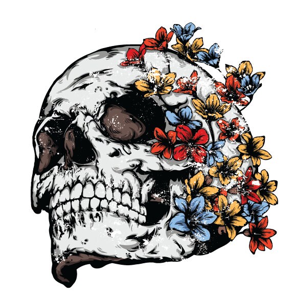 Flowers & Skull Custom Decal Full Color Premium Vinyl Wall - Dia De Los Muertos 8x8