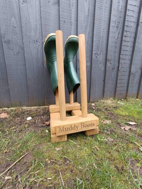 Oak Waxed Personalised Welly Wellington Boot Wooden Stand Storage Wellies Rack Outdoor Shoes Organiser Porch Entryway Cabinet Holder - image 1