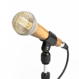 Wooden Microphone Desk Lamp - Silver/Rustic Music Oak Tripod Stand Singer Song Studio Home Theater Decor Handmade - thumbnail 2