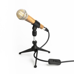 Wooden Microphone Desk Lamp - Silver/Rustic Music Oak Tripod Stand Singer Song Studio Home Theater Decor Handmade