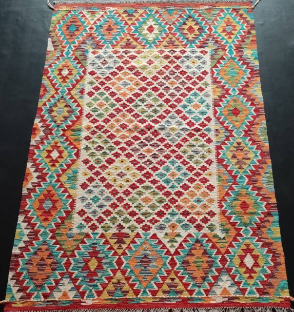 Kilim Rug Classic, Handmade Artisan Afghan Turkish Aztec Sheep Natural Wool 205x148 cm - image 1