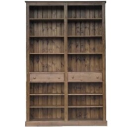Solid Pine 6Ft 8In Bookcase, Handcrafted Adjustable Library Shelving Unit, Two Bay Bookshelves - thumbnail 2