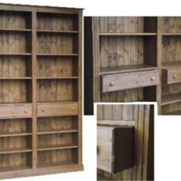 Solid Pine 6Ft 8In Bookcase, Handcrafted Adjustable Library Shelving Unit, Two Bay Bookshelves - thumbnail 3