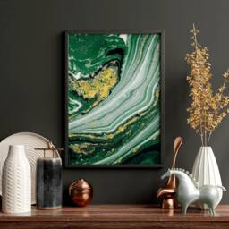 Sage Green Office Desk Decor & Women Set X 3 Framed Wall Art Prints, Maximalist Abstract Marble For A Lawyer Calming - thumbnail 3