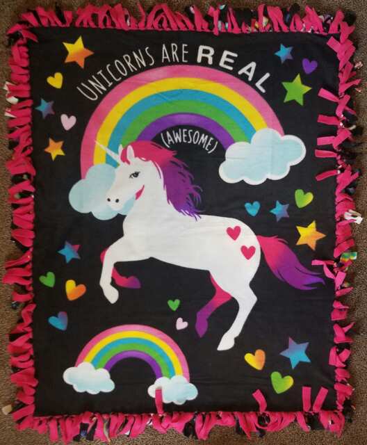 Unicorns Are Real Awesome, Rainbow Unicorn Fleece Tie Blanket - image 1