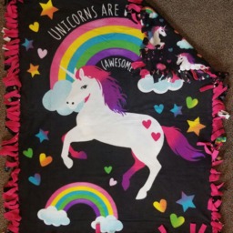 Unicorns Are Real Awesome, Rainbow Unicorn Fleece Tie Blanket - thumbnail 2