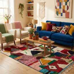 Abstract Cubist Moroccan Rug - Colorful Geometric Wool Area Modern Art Berber Carpet - thumbnail 2