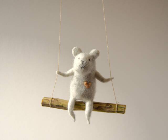 White Polarbear, Needle Felted Bear - Nursery Mobile, Bear Mobile -Baby Mobile, On Swing, Decor - image 1
