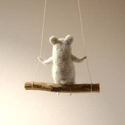 White Polarbear, Needle Felted Bear - Nursery Mobile, Bear Mobile -Baby Mobile, On Swing, Decor - thumbnail 3
