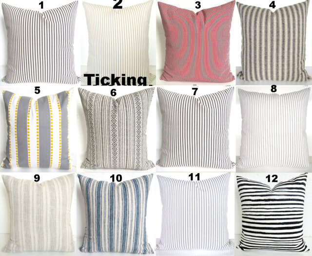 Gray Stripe Pillows Black Ticking Stripe Pillow Covers Red, Blue Pillows 16 18x18 20 All Sizes. Farmhouse - image 1