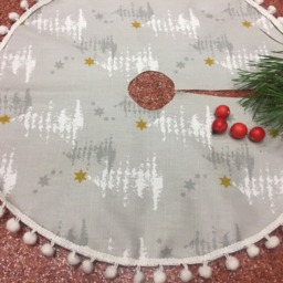Handmade Cotton Burlap Christmas Tree Skirt Pom Scandinavian Design - thumbnail 3
