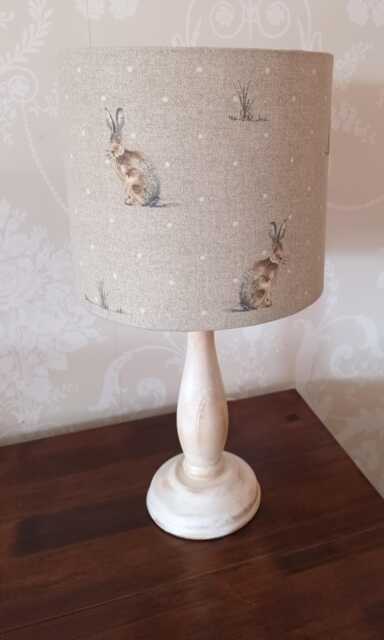 Hare Print Cotton Lampshade - Beige With White Spots, Woodland Animal Decor - image 1