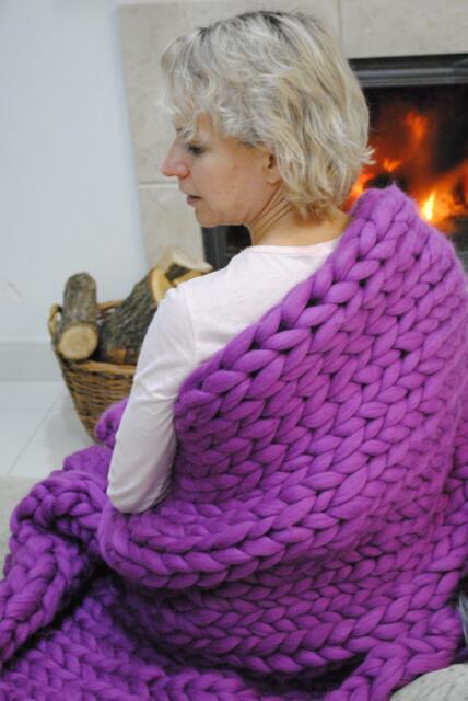 Lilac Chunky Knit Merino Wool Blanket, Grande Punto Throw - image 1