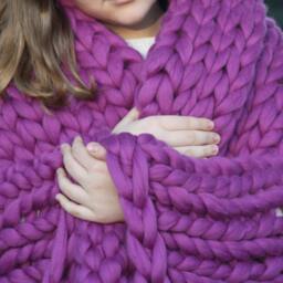 Lilac Chunky Knit Merino Wool Blanket, Grande Punto Throw - thumbnail 2