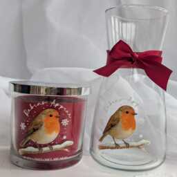 Personalised Christmas Robin Memory Candle & Vase Set - Robins Appear When Loved Ones Are Near in Loving Gift Remembrance - thumbnail 1