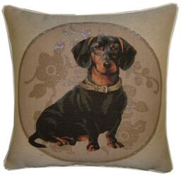 Dachshund in Circle Silver Woven Tapestry Cushion Cover Sham - thumbnail 1