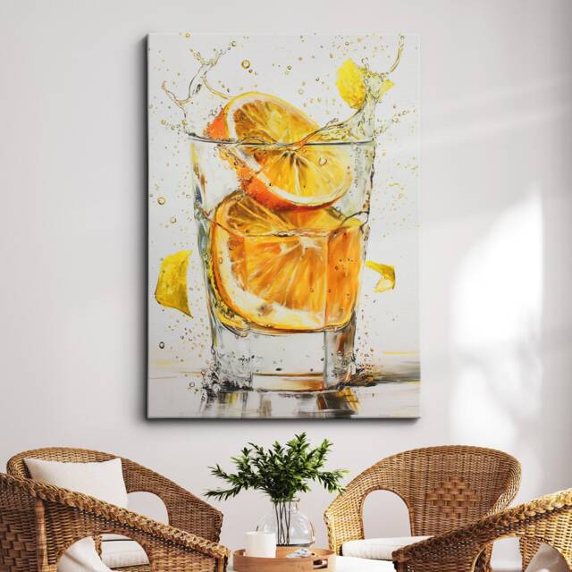 Lemon Water Glass Beverage Watercolor Painting Framed Poster Print & Canvas Wall Decor Art Bedroom Home Interior Bar Kitchen Gift - image 1