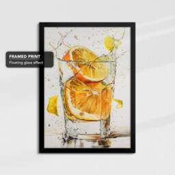 Lemon Water Glass Beverage Watercolor Painting Framed Poster Print & Canvas Wall Decor Art Bedroom Home Interior Bar Kitchen Gift - thumbnail 2