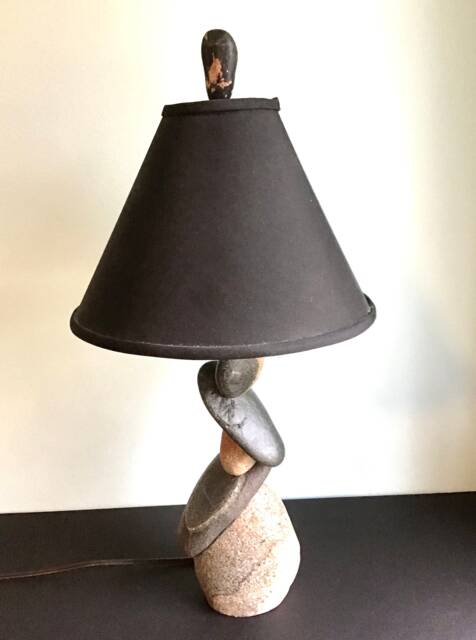 Rock Lamp Finial, Stone Black, Grey Granite Lamp Topper, Accent, Accessory - image 1