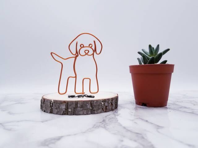 Wire Poodle Sculpture On Wood Coaster, Pet Memorial Art - image 1