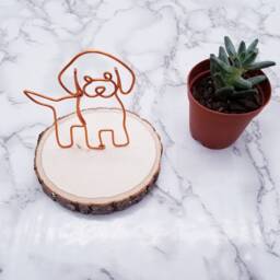 Wire Poodle Sculpture On Wood Coaster, Pet Memorial Art - thumbnail 3