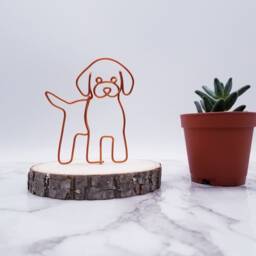 Wire Poodle Sculpture On Wood Coaster, Pet Memorial Art - thumbnail 2