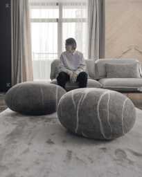 "Pouf Felted Wool Stone Ottoman Handmade Pebble Footstool ""Sea Pebble"