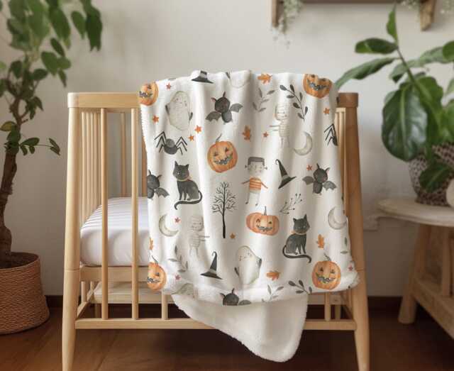 Halloween - Pumpkins & Cats, Sherpa Fleece Blanket, Decor, Kids Bedding, Blankets, Children's, Ghost Halloween, Pumpkins, Blanket - image 1