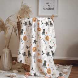 Halloween - Pumpkins & Cats, Sherpa Fleece Blanket, Decor, Kids Bedding, Blankets, Children's, Ghost Halloween, Pumpkins, Blanket - thumbnail 2
