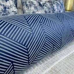"Navy Geometric Bed Cushion, Accent Modern Decorative Pillow Sofa Navy Blue Pillow, Luxury Bolster 16""x6" - thumbnail 2