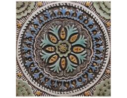 Handmade Ceramic Floral Wall Art, Suzani Tile, Matt Blue - 30cm/11.8 - thumbnail 1