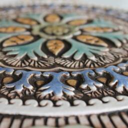Handmade Ceramic Floral Wall Art, Suzani Tile, Matt Blue - 30cm/11.8 - thumbnail 2