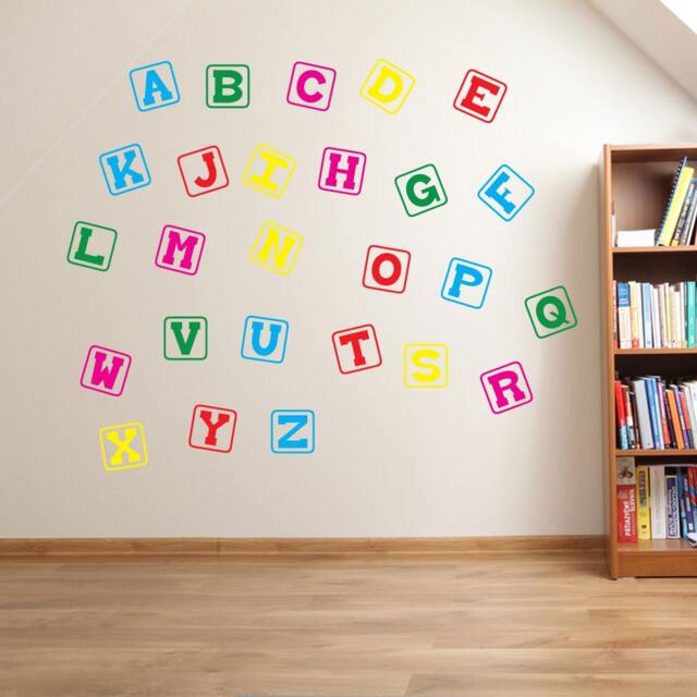 Block Alphabet 2 Wall Stickers Kids Nursery Play Room Home Art Decoration Children Decals Removable Handmade School Bedrooms Bright Vc-A131 - image 1