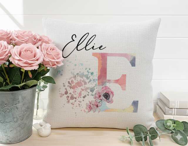 Personalised Floral Cushion Custom Name & Initial For Girls' Room - image 1