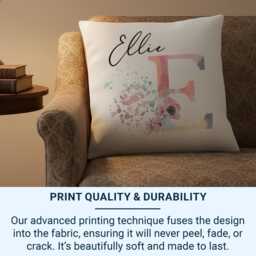Personalised Floral Cushion Custom Name & Initial For Girls' Room - thumbnail 3