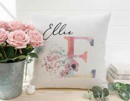 Personalised Floral Cushion Custom Name & Initial For Girls' Room - thumbnail 1