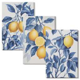 Canvas Art Set Of 3 - Lemons On Branches With Blue Leaves, Picture Print, Plants & Flowers Wall Decor - thumbnail 2