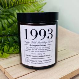30Th Birthday Personalised Funny Candle - 1993 Year You Were Born Milestone Gift For Women - Men- Soy Wax No Paraffin Amber Jar - thumbnail 1