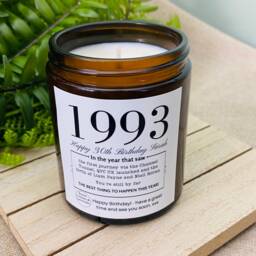 30Th Birthday Personalised Funny Candle - 1993 Year You Were Born Milestone Gift For Women - Men- Soy Wax No Paraffin Amber Jar - thumbnail 3