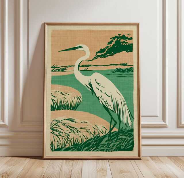 Heron Poster, Wetland Bird Print, Marsh Nature Wall Art - image 1
