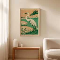 Heron Poster, Wetland Bird Print, Marsh Nature Wall Art - thumbnail 3