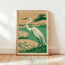 Heron Poster, Wetland Bird Print, Marsh Nature Wall Art - thumbnail 4