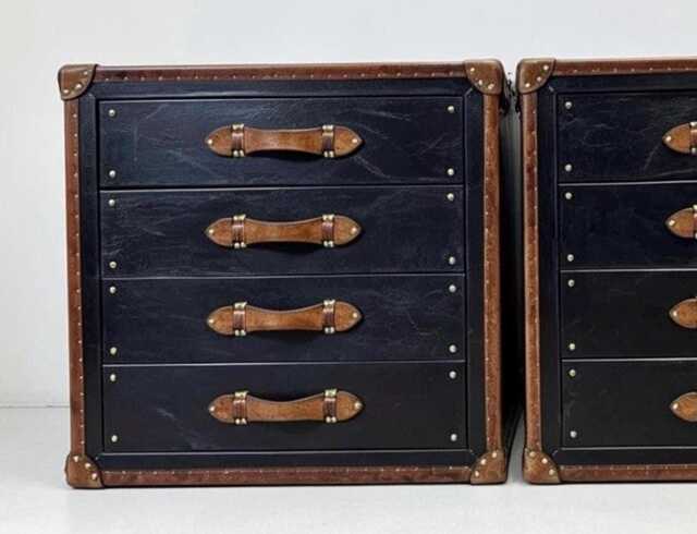 Handmade English Leather Nightstand Eight Drawer Hardwood Storage Organiser - Pair - image 1