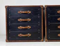 Handmade English Leather Nightstand Eight Drawer Hardwood Storage Organiser - Pair