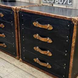 Handmade English Leather Nightstand Eight Drawer Hardwood Storage Organiser - Pair - thumbnail 3