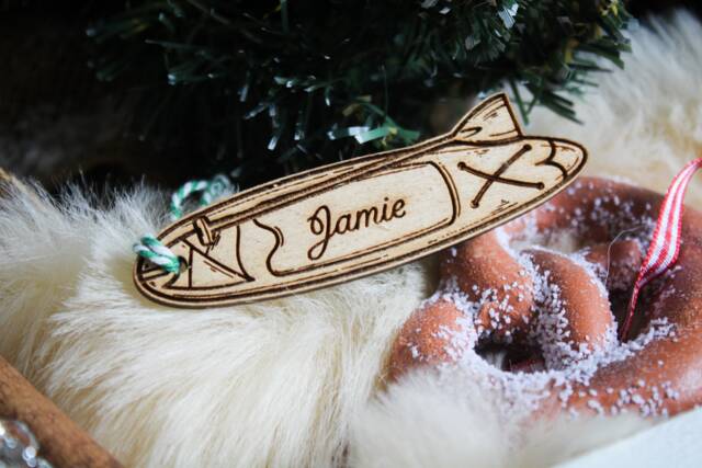 Personalised Paddle Board Christmas Ornament Sea Paddleboarding Fun Gift Custom Bauble Engraved Rustic Wooden Tree Decoration - image 1