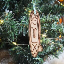 Personalised Paddle Board Christmas Ornament Sea Paddleboarding Fun Gift Custom Bauble Engraved Rustic Wooden Tree Decoration - thumbnail 2