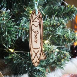 Personalised Paddle Board Christmas Ornament Sea Paddleboarding Fun Gift Custom Bauble Engraved Rustic Wooden Tree Decoration - thumbnail 3